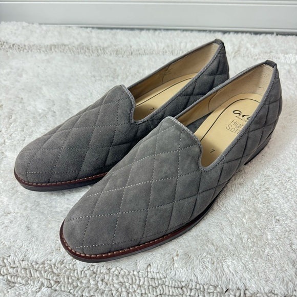 Ara Katrice Quilted Suede Loafer Gray Size 7 Slip On Round Toe - Picture 9 of 11